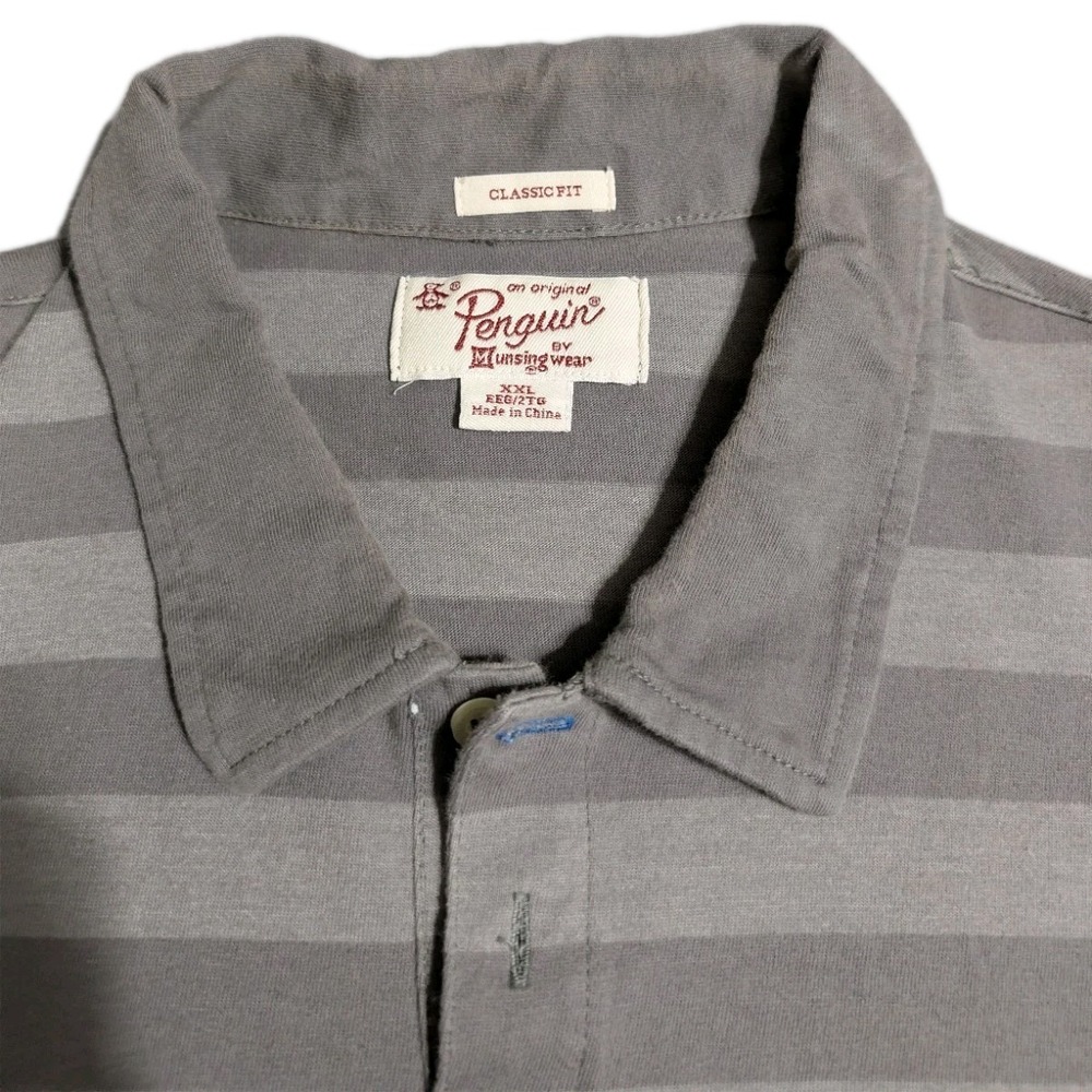 Original Penguin Polo Shirt Mens XXL Gray Striped Classic Fit Short Sleeve - Picture 3 of 5